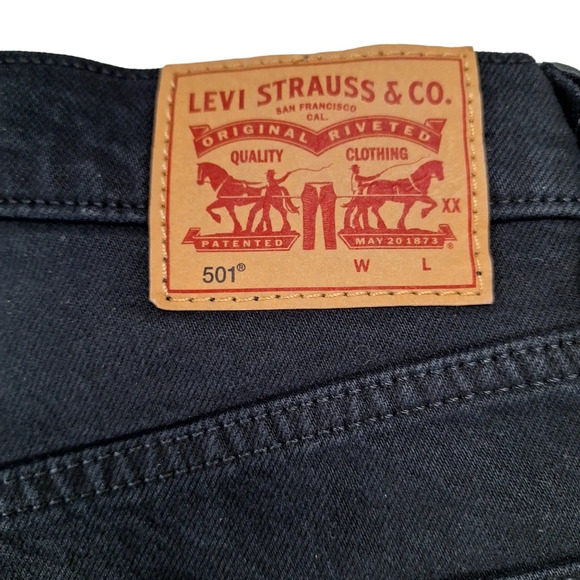 Levi's Black 501 Button Fly 26x30 Straight Leg Original Fit Frayed Raw Hem Jeans - Picture 8 of 15